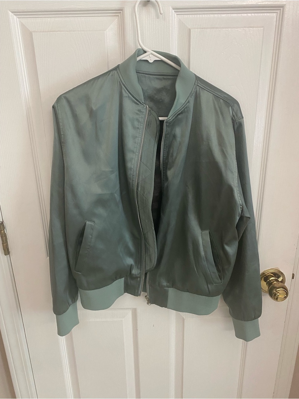 Silky Olive Green Bomber Jacket